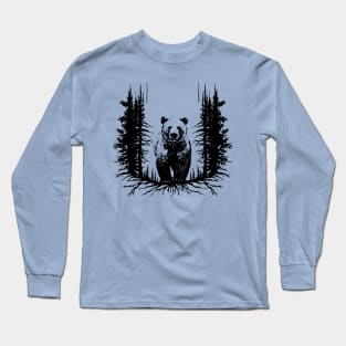 Minimalist black ink silhouette Grizzly bear drawing Long Sleeve T-Shirt